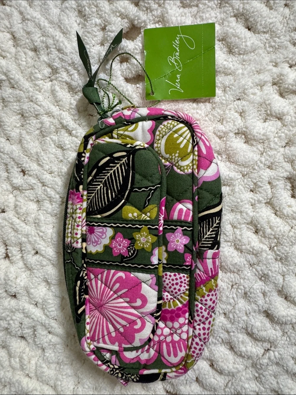 Vera Bradley Pink and Olive Floral Quilted Wristlet Pouch